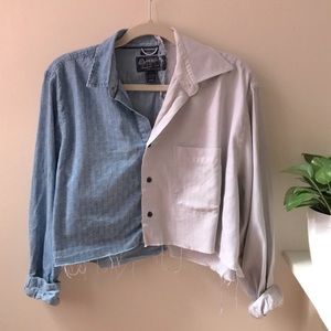 Two Tone Distressed Crop Shirt